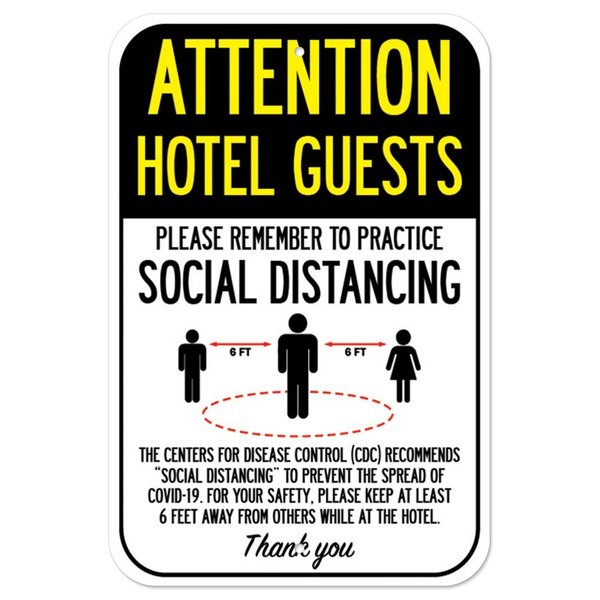 Signmission Public Safety Sign-Hotel Guests Practice Social Distancing, Heavy-Gauge, 12" H, A-1218-25404 A-1218-25404